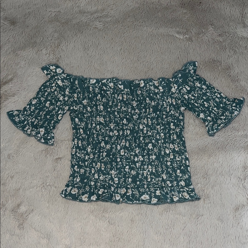 Nasty Gal Green Floral Smocked Blouse & Skirt